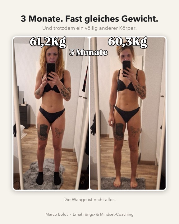 Kundin nach drei Monaten, fast gleiches Gewicht